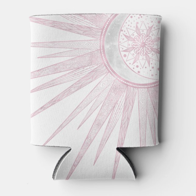 Porta-lata Elegant Pink Sun Moon Doodle Mandala White Design (Frente)