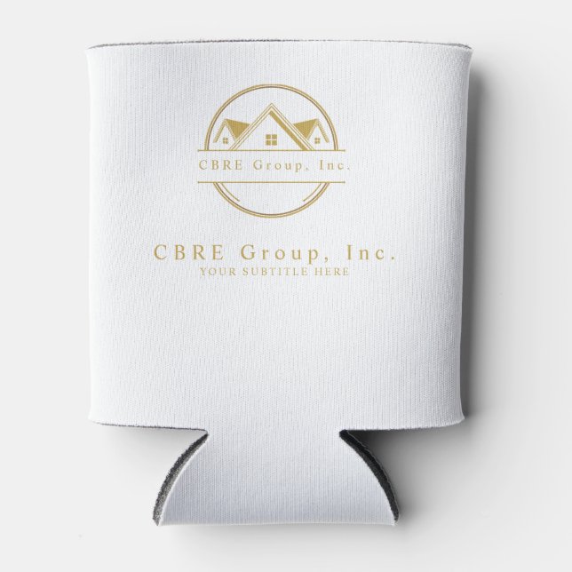 Porta-lata Elegant Real Estate white and gold custom logo Can (Frente)