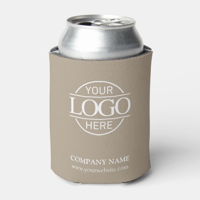 Porta-lata Elegant Simple Taupe Beige Company Business Logo (Can Front)