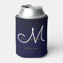 Elegante Azul Marinho Dourado Branco Monograma Flo