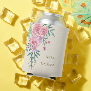 Porta-lata Elegante Boho Rosa Bege Floral Casamento em Aquare