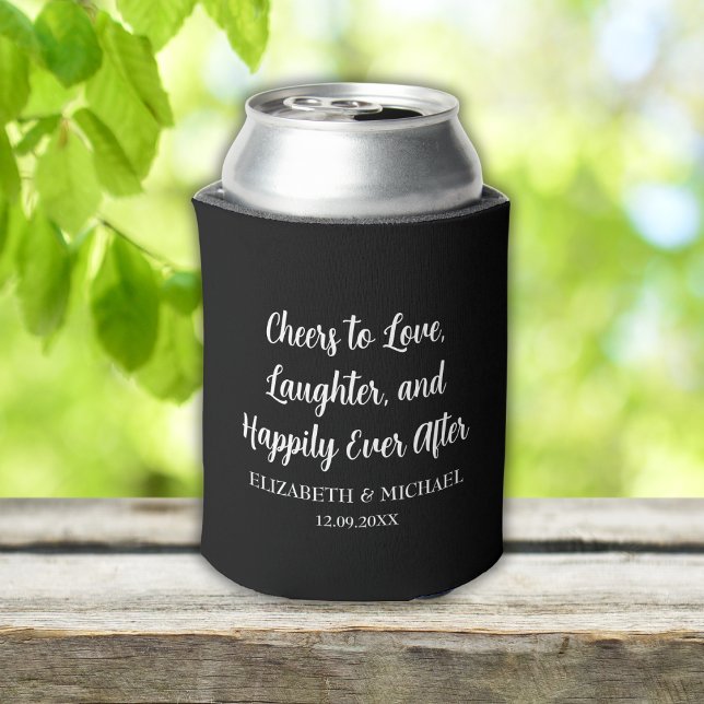 Porta-lata Elegante Casamento Preto Um Brinde ao Amor (Black Elegant Wedding Cheers to Love Can Cooler)