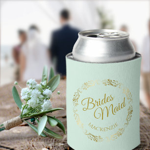 Porta-lata Elegante Dourado Lugar no Casamento da Mint Green