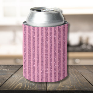 Porta-lata Elegante Faixa Vertical Rosa com Brilho