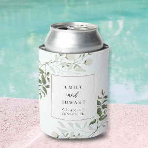 Porta-lata Elegante Favor de Casamento com Verde Folhagem e F