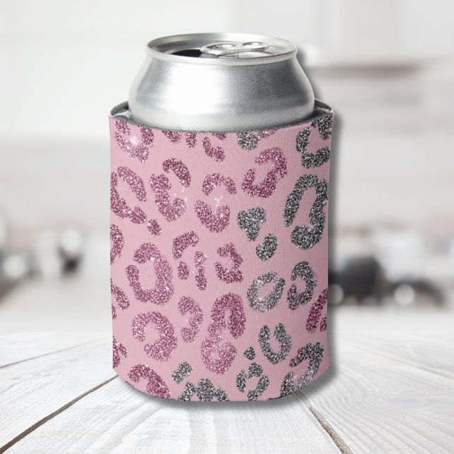 Porta-lata Elegante Glitter Leopardo Rosa Prata em Dourado Ro (Criador carregado)