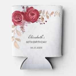 Porta-lata Elegante Maroon Rosa Floral Greenery Aniversário