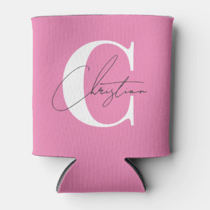 Porta-lata Elegante Monograma Moderno Rosa