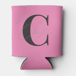 Porta-lata Elegante Monograma Moderno Rosa e Preto