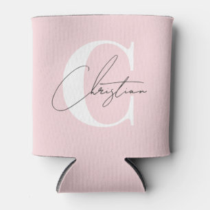 Porta-lata Elegante Monograma Moderno Rosa Sussurro