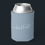 Porta-lata Elegante Nome Personalizado Moderno em Azul Poeire<br><div class="desc">Copo Térmico Personalizado Elegante com Nome em Azul Poeirento Script</div>