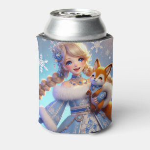 Porta-lata Elegante Princesa de Inverno Segurando uma Raposa 