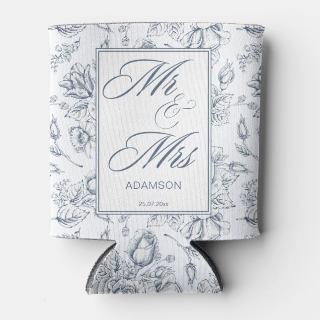 Porta-lata Elegante rosas de colheita azul empoeirado Sr. & S (Frente)