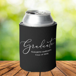 Porta-lata Elegante Script Branco Preto Graduação