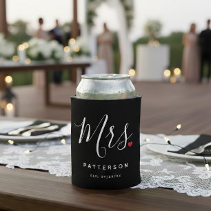Porta-lata Elegante Sra. Sobrenome Personalizado & Data Casam