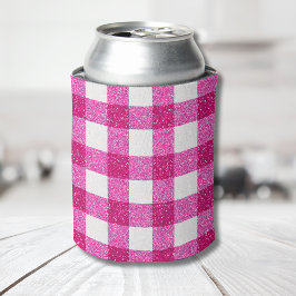 Porta-lata Elegante Tartan de Brilho Rosa no Branco no Dia do