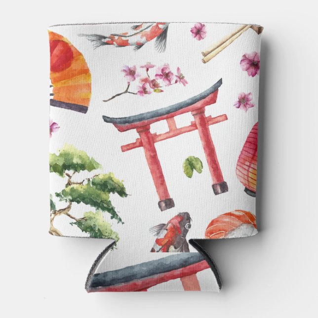 Porta-lata Elementos Japoneses Textura Sem Costura (Frente)