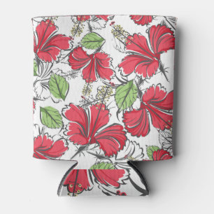 Porta-lata Embarque os trópicos com padrão de hibisco vintage