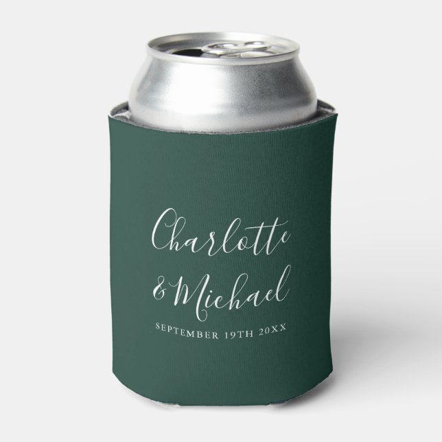 Porta-lata Emerald Green Chic Script Weding Can Cooler (Can Front)