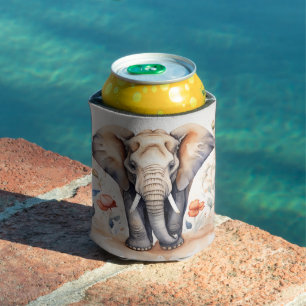 Porta-lata Encharcando Elephant & Blooms Watercolor Painting