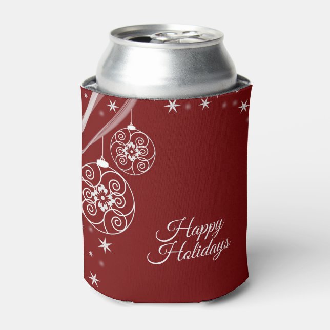 Porta-lata Enfeites Brancos de Natal Estrelas Vermelhas Elega (Can Front)