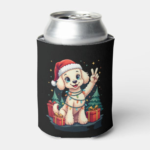Porta-lata Engraçada Mão de Paz Poodle Luzes de Natal Me Enga