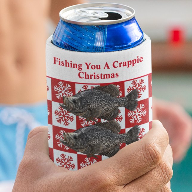 Porta-lata Engraçado Crappie Pescar Pun Feliz Natal Personali (Funny Crappie fishing Christmas gift or stocking stuffer. The perfect beer koozie. )