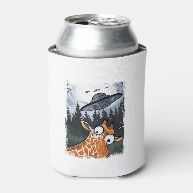 Porta-lata Engraçado Giraffe UFO Zoo Animal Esquisito Memória (Can Front)