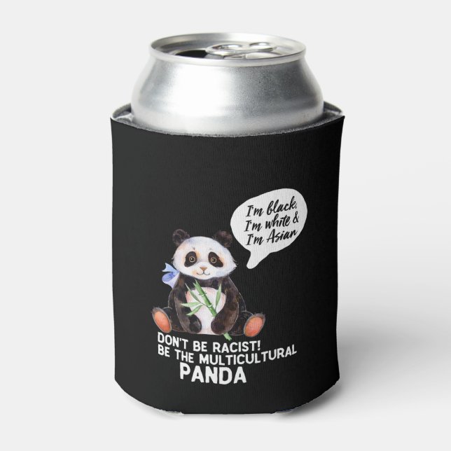 Porta-lata Engraçado Panda contra o Racismo Branco Negro e As (Can Front)