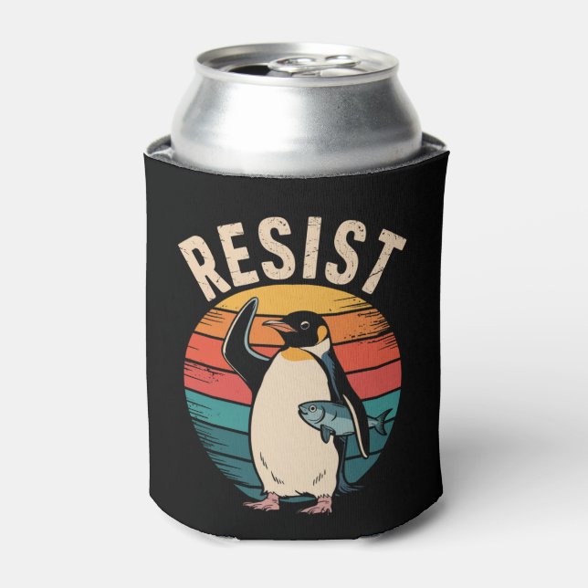 Porta-lata Engraçado Pinguim Resiste Protesto Contra Tarifas (Can Front)