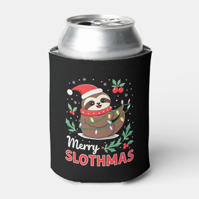 Porta-lata Engraçado Sloth Xmas Luzes Felizes Slothmas Sloth  (Can Front)