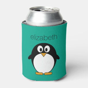 Porta-lata esmeralda bonito e preto do pinguim dos desenhos