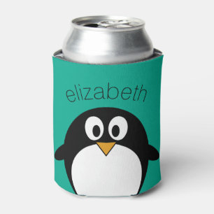 Porta-lata esmeralda bonito e preto do pinguim dos desenhos