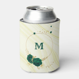 Porta-lata esmeralda flores verdes ouro folhas mármore