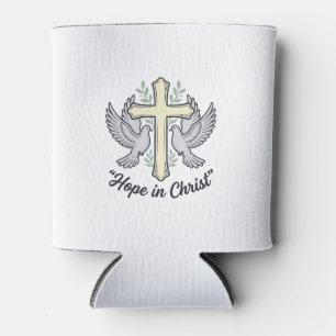 Porta-lata Esperança em Cristo Pombo Cruz Design Cristão Vint