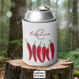 Porta-lata Espicia Vermelho Moderno Mínimo Crochet Jalapeno N