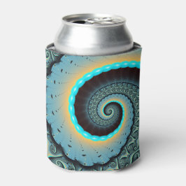 Porta-lata Espiral de Arte Fractal Laranja abstrato azul Turq