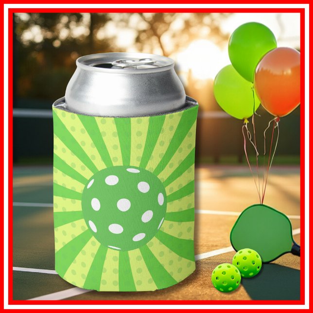 Porta-lata Esportes Verdes RRETRO Verde de Baile de Aniversár (Pickleball Birthday Green RETRO Stripes Sports Can Cooler)