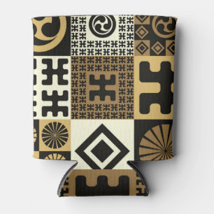 Porta-lata estilo japonês, padrões sem costura de ouro preto.