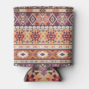Porta-lata Estilo tribal colorido, padrão contínuo vibrante.