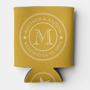 Porta-lata Estrela de Monograma de Casamento em Ócre Dourado