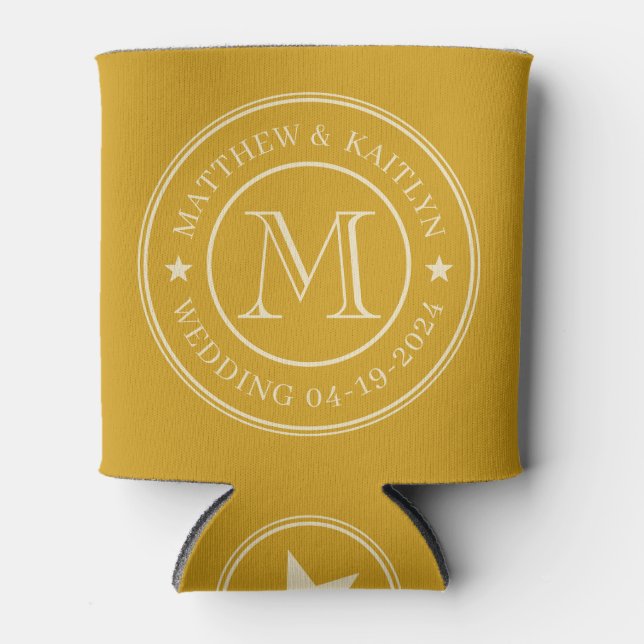 Porta-lata Estrela de Monograma de Casamento em Ócre Dourado  (Frente)