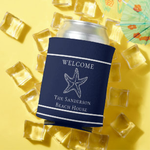 Porta-lata Estrela do Mar Personalizada Branco Azul Marinho 