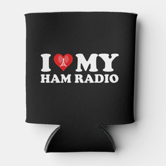 Porta-lata Eu Amo (Coração) Meu Rádio de Ham (Frente)