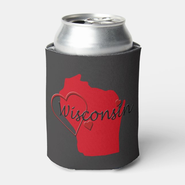 Porta-lata Eu Amo Mapa de Corações de Wisconsin (Can Front)