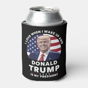 Porta-lata Eu amo quando acordo e Donald Trump é meu presiden