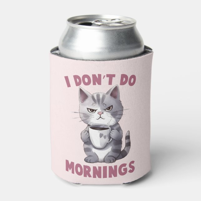 Porta-lata Eu não faço manhãs - Cinza gato com café (Can Front)