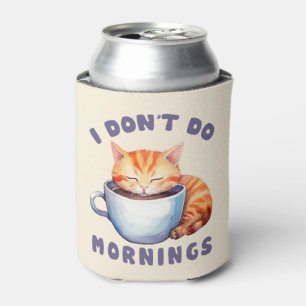 Porta-lata Eu não faço manhãs - Gato Laranja Bonito com Café