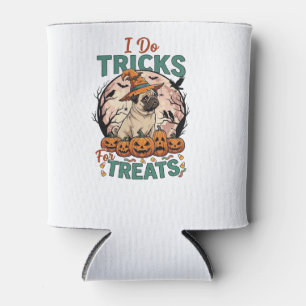 Porta-lata Faça Truques Guloseimas Halloween Pug Bruxa Chapéu