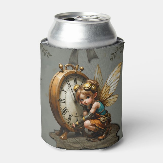 Porta-lata Fada Steampunk com Asas de Ouro e Relógio Antiquad (Can Front)